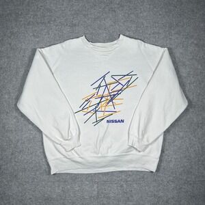 Vintage Nissan sweatshirt Mens XL white graphic crewneck 90s promo racing car